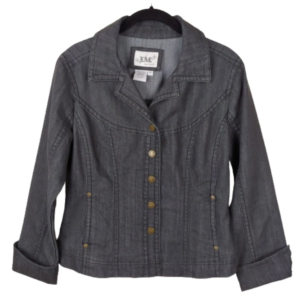 LAL Unlined Women's Dark Gray Denim Blazer with Snaps Size Medium